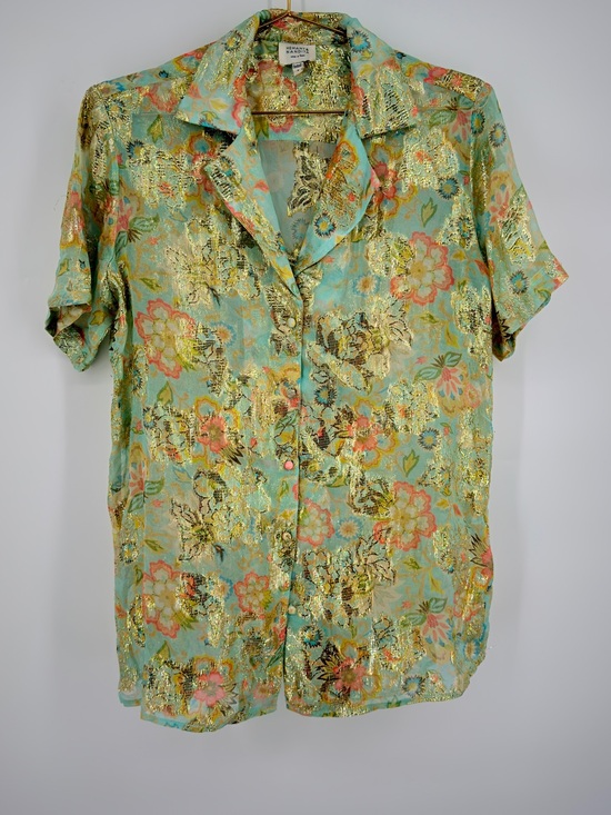 HEMANT & NANDITA Tops - Hemant & Nandita Floral Metallic Gold Button Down Shirt Size S